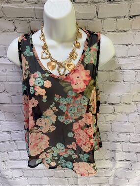 Groovy Black Floral Sheer Tank Top